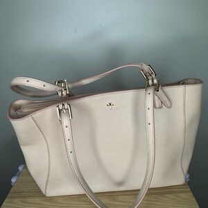 Tory Burch Cream and Pink Leather Tote